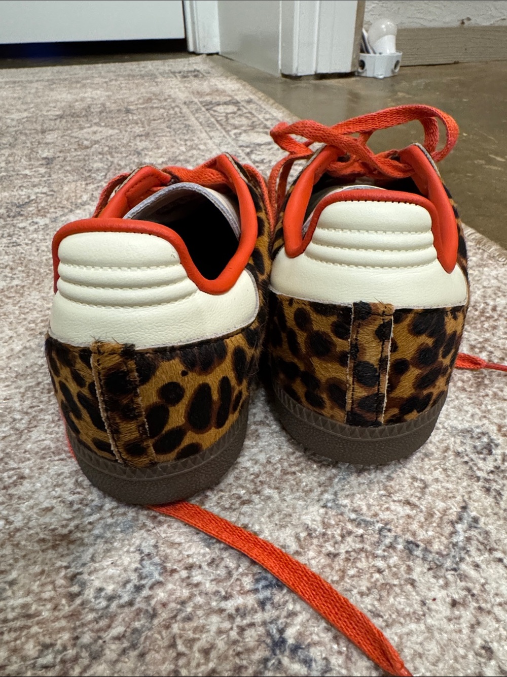 Adidas Leopard Print Samba with Cream Stripes and Red-Orange Details - Picture 4 of 5